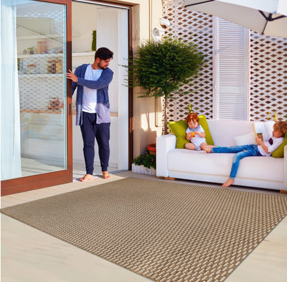 Gertmenian Indoor Outdoor Premium Flatweave Area Accent Rugs for Deck, Patio, Poolside & Mudroom | Washable, Stain & UV Stabilized Carpet | 9x9 Ft Square, Rivington, Chestnut, 91291