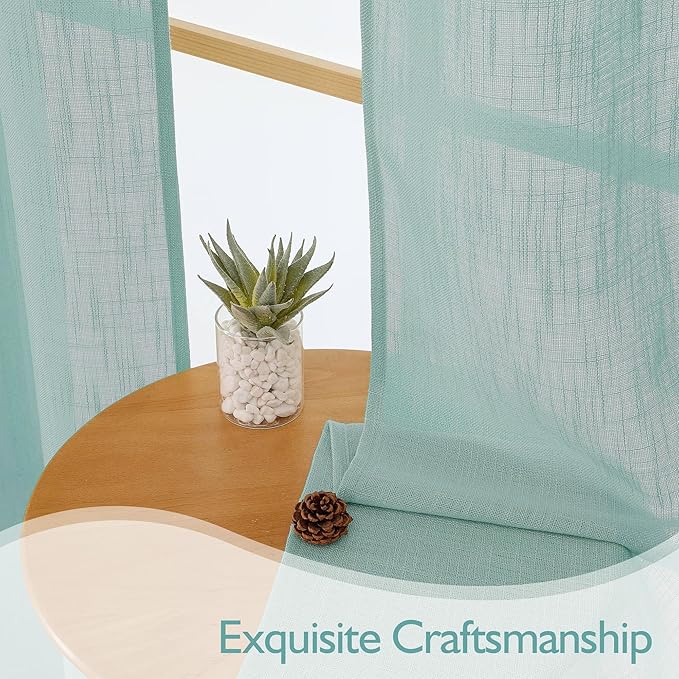 Chyhomenyc Aqua Green Semi Sheer Curtains 36 Inch Length, Light Filtering Faux