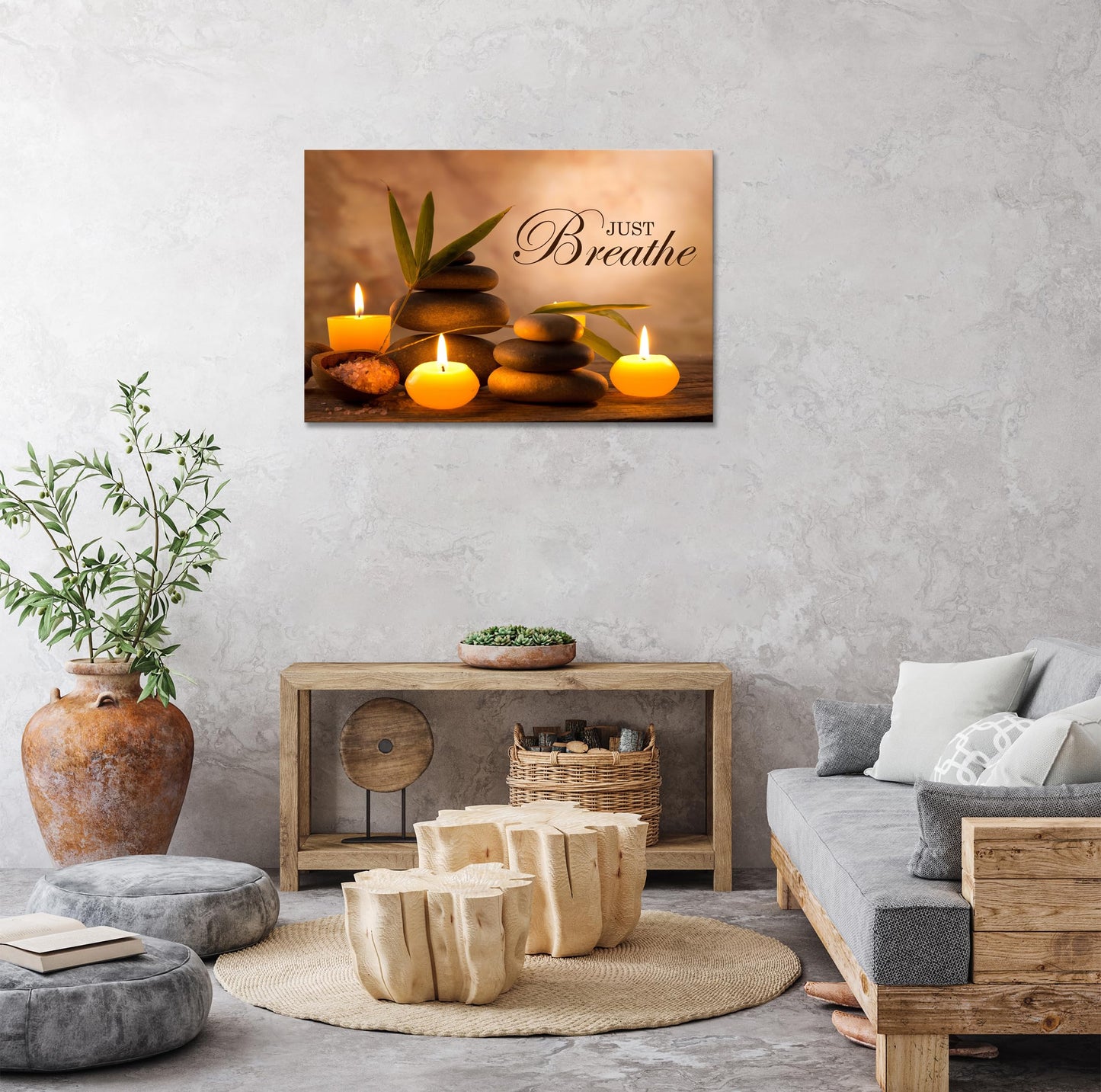 YIOZHAOFH Zen Wall Decor Just Breathe Motivational Bathroom Wall Art Yoga Room Poster for Women Spa Picture Painting Spiritual Artwork Framed for Living Room Ready to Hang (20L x 30W)