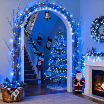 JMEXSUSS Connectable Blue and White Christmas Lights, 8 Modes 100 LED Twinkle String Lights Indoor, Clear Wire Plug-in Christmas String Lights Outdoor Waterproof