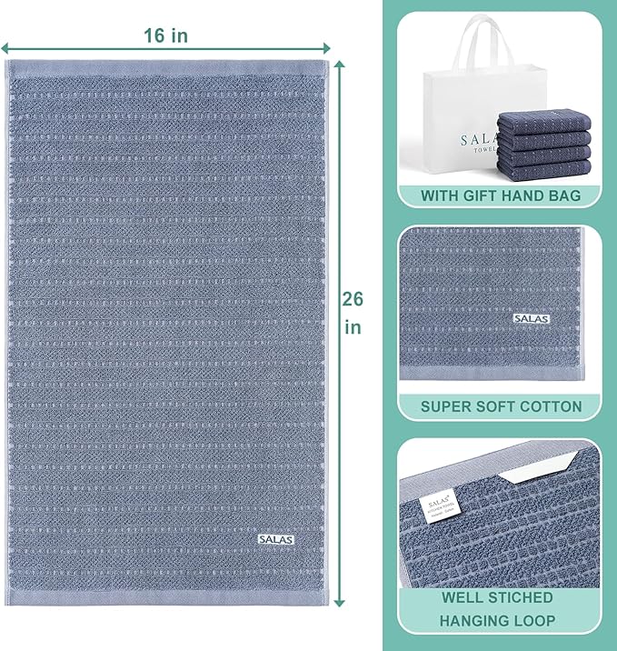SALAS Kitchen Dish Towels, Bulk Cotton Kitchen Hand Towels, 390 GMS Plaid Dish