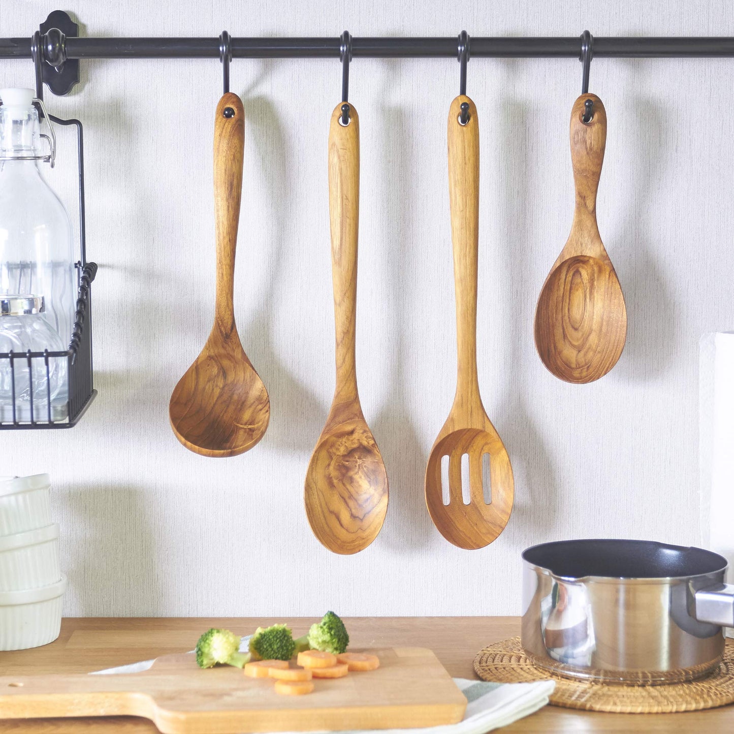 FAAY 13.5" Teak Cooking Spoon, Wooden Spoon, Mixing Spoon Handcraft from Teak | Healthy and High Moist Resistance for Non Stick Cookware