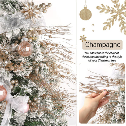Artificial Glitter Berry Stem Ornaments, 10 Pack Decorative Bead Sticks, Christmas Picks, Glittery Twigs Branches for Christmas Tree DIY Wreath Crafts Vase Filler Home Decor (Champagne, 10 PACK)
