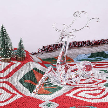 11" Tall Acrylic Christmas Reindeer Figurine - Elegant Clear Large Reindeer Ornaments for Christmas Indoor Decor, Holiday Centerpiece, Living Room, Fireplace, Table Display (Clear Sitting Reindeer)