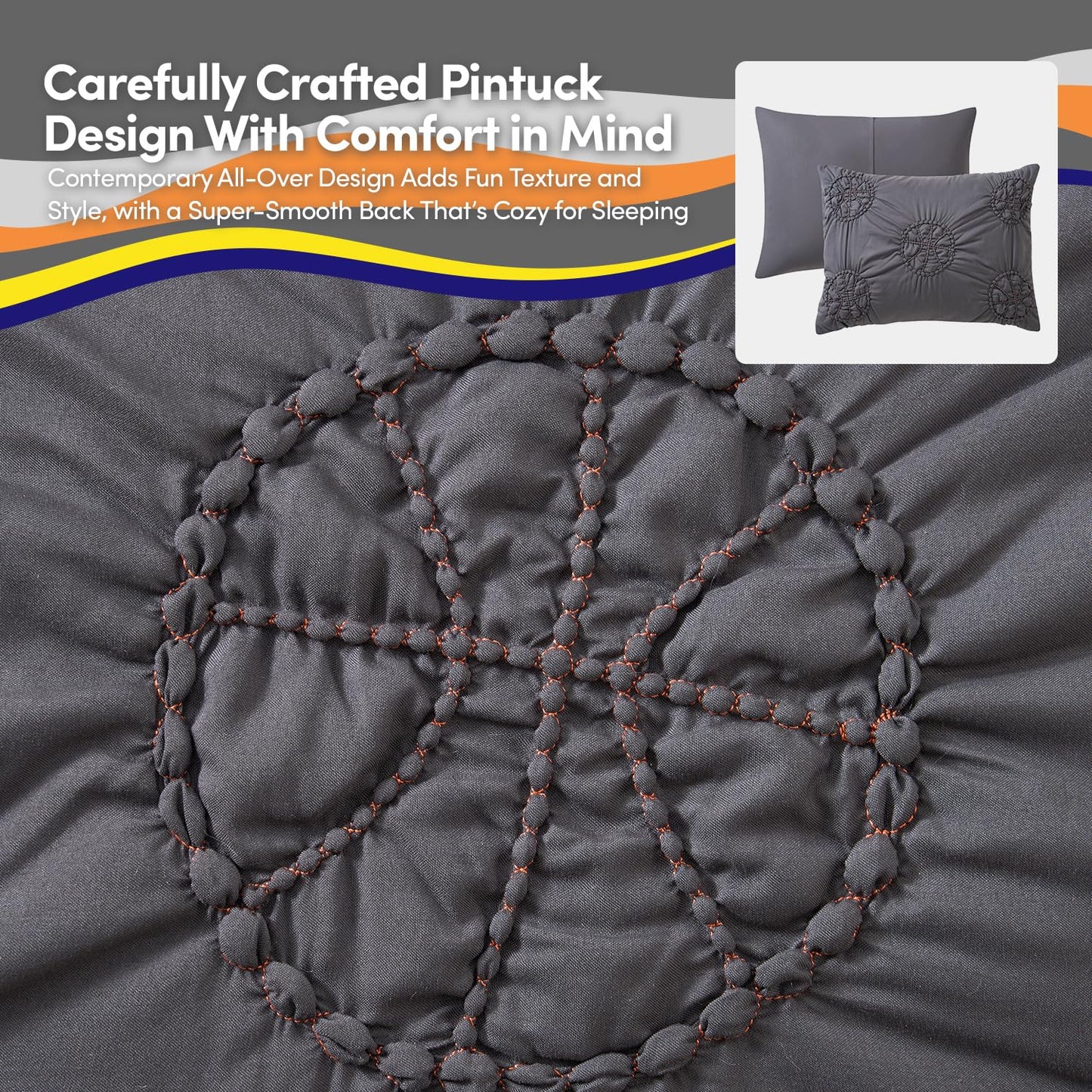 Basketball Pintuck Comforter Set Twin Size – Bed in a Bag with Sheets, Pillowcases & Shams – Soft Stylish Sports Bedding – All Season Boy’s Basketball Bed Set