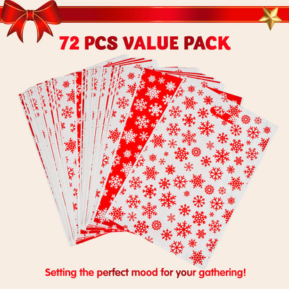 JOYIN 72 PCS Christmas Snowflake Bags for Xmas Holiday Goody Gift, 11" x 16"Christmas Snacks Plastic Shopping Bags with Handles for Present Wrapping, Party Decoration Supplies (Red White)