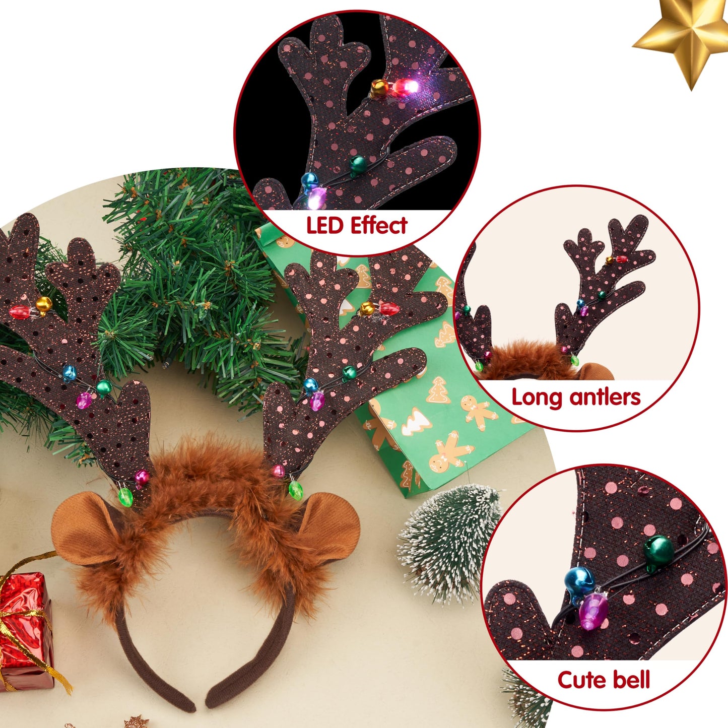 JOYIN Christmas 2PCS Light Up Cute Reindeer Headband Adult Kids Party Favor Supplies, Xmas Accessories for Christmas Holiday Parties, Annual Holiday, Photos Booth