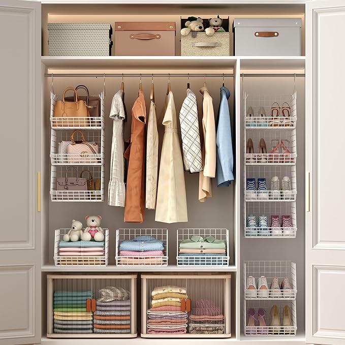 X-cosrack 4 Tier Closet Hanging Organizer, Foldable Closet Shelving