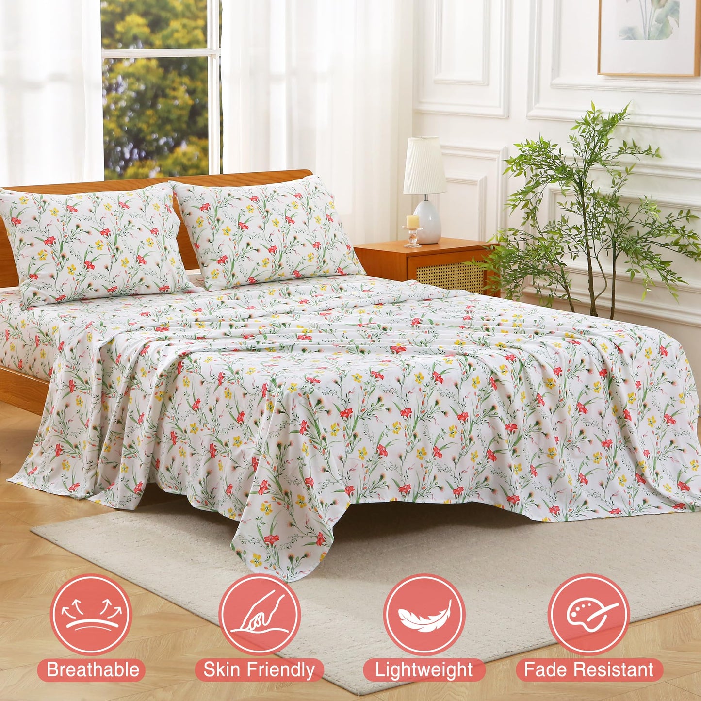 Viviland Queen Bed Sheet Set - 4 Piece Double Brushed Microfiber Bedding - Deep Pocket Up to 15", Ultra Soft, Breathable & Wrinkle Resistant Skin-Friendly Cooling Sheets for Adult - Gilded Romance(Q)