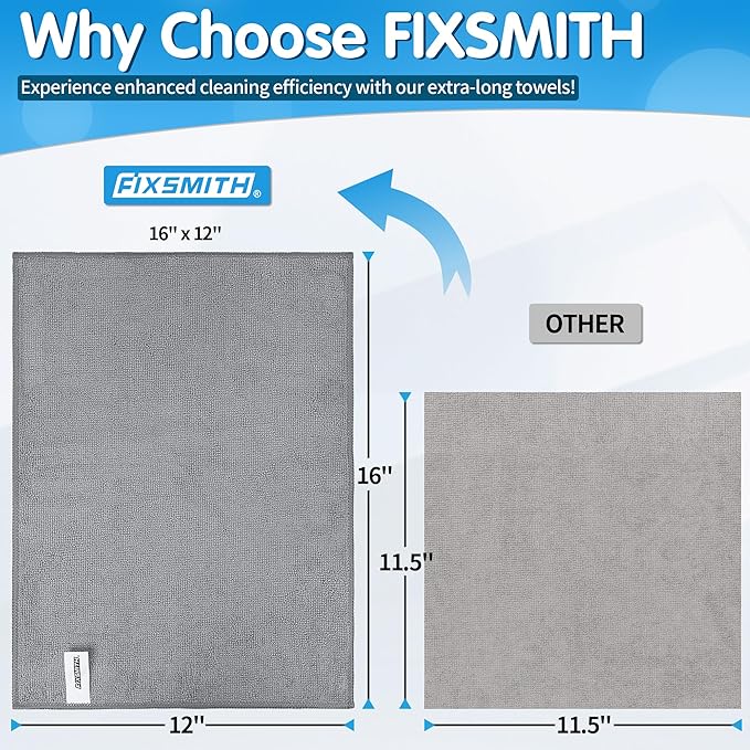 FIXSMITH Grey Microfiber Cleaning Cloth -Pack of 8, Highly Absorbent Cleaning