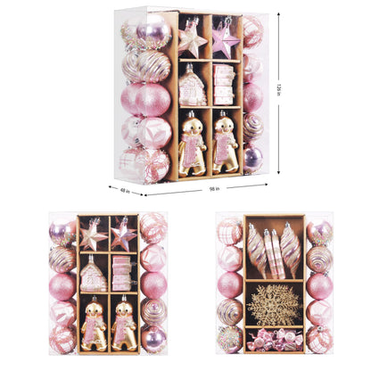 SHareconn 65pcs Christmas Tree Ornaments Set, Shatterproof Christmas Gingerbread Man Balls Bulk Gift Boxes, Hanging Plastic Decorative Baubles for Xmas Trees Decorations, Holiday Party, Pink Gold
