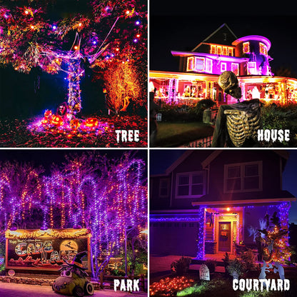 JMEXSUSS Halloween Decoration Lights, 200 LED Orange Purple Halloween Lights Clear Wire, 11 Modes Connectable Halloween String Lights Indoor Outdoor Plug in for Halloween Tree Decorations