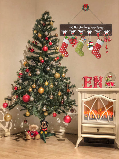 NEWLIGHTURE Christmas Stocking Wall Hanger The Stocking were Hung with 6 Red Nose Hooks Wood Christmas Stocking Rack Wall Mount Sign for Mantle Fireplace (Reindeer)