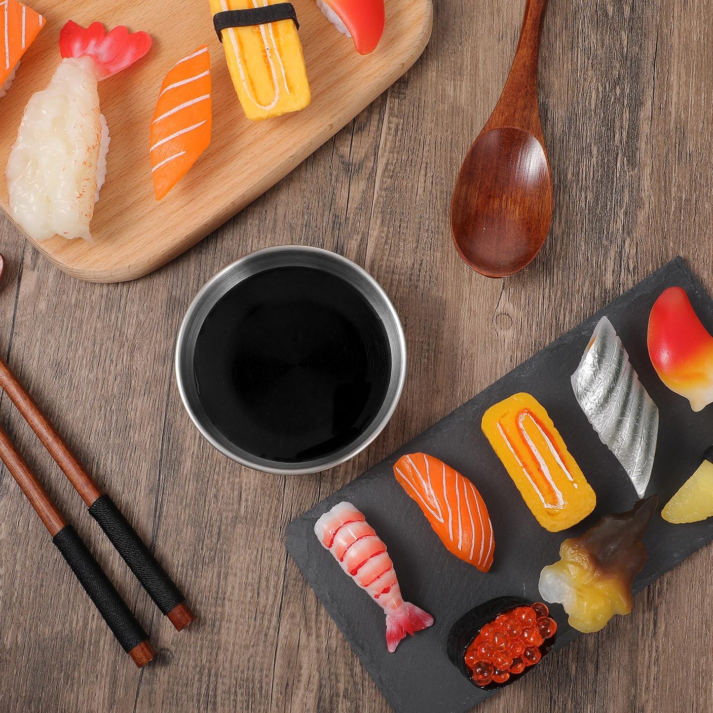 Exclaith 16 Pack Small Stainless Steel Bowl Sauce Dishes 3.5 inch Round Seasoning Dishes Small Sushi Dipping Bowls for Prep Appetizer Plates Set for Kitchen, Reusable and Dishwasher Safe