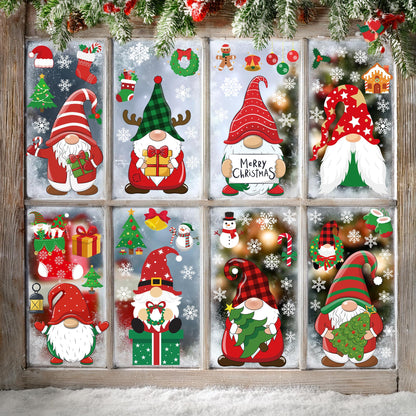 79 PCS Christmas Window Clings, Christmas Decorations, 9 Sheets Snowflake Xmas Window Decals Stickers for Glass, Cute Elf Decals for Ugly Sweater Party Decor Accessories Photo Booth Props