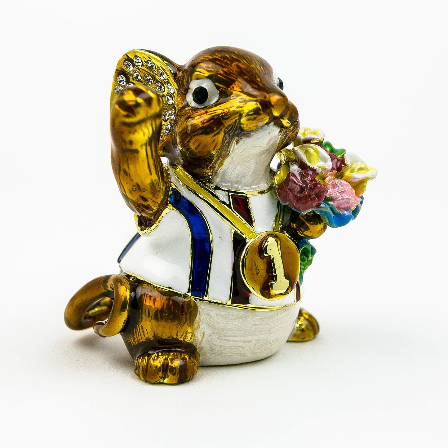 Keren Kopal Winner Mouse Trinket Box Decorated with Crystals Jewelry Storage Stash Handpainted Animal Figure Gift Idea for Home Decoration