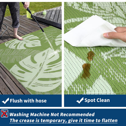 Garvee 9x18 Outdoor Rug Waterproof Reversible Mat Leaf Tropical Patio Rug with 4 Stakes and Starage Bag Portable Outdoor Straw Plastic Area Rug for Camping Porch Deck Rv Balcony Backyard Beach, Sage