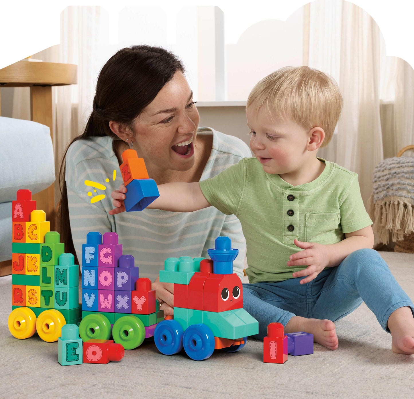 MEGA BLOKS First Builders Toddler Building Blocks Toy Set, ABC Learning Train with 60 Pieces, Ages 1+ Years, DXH35