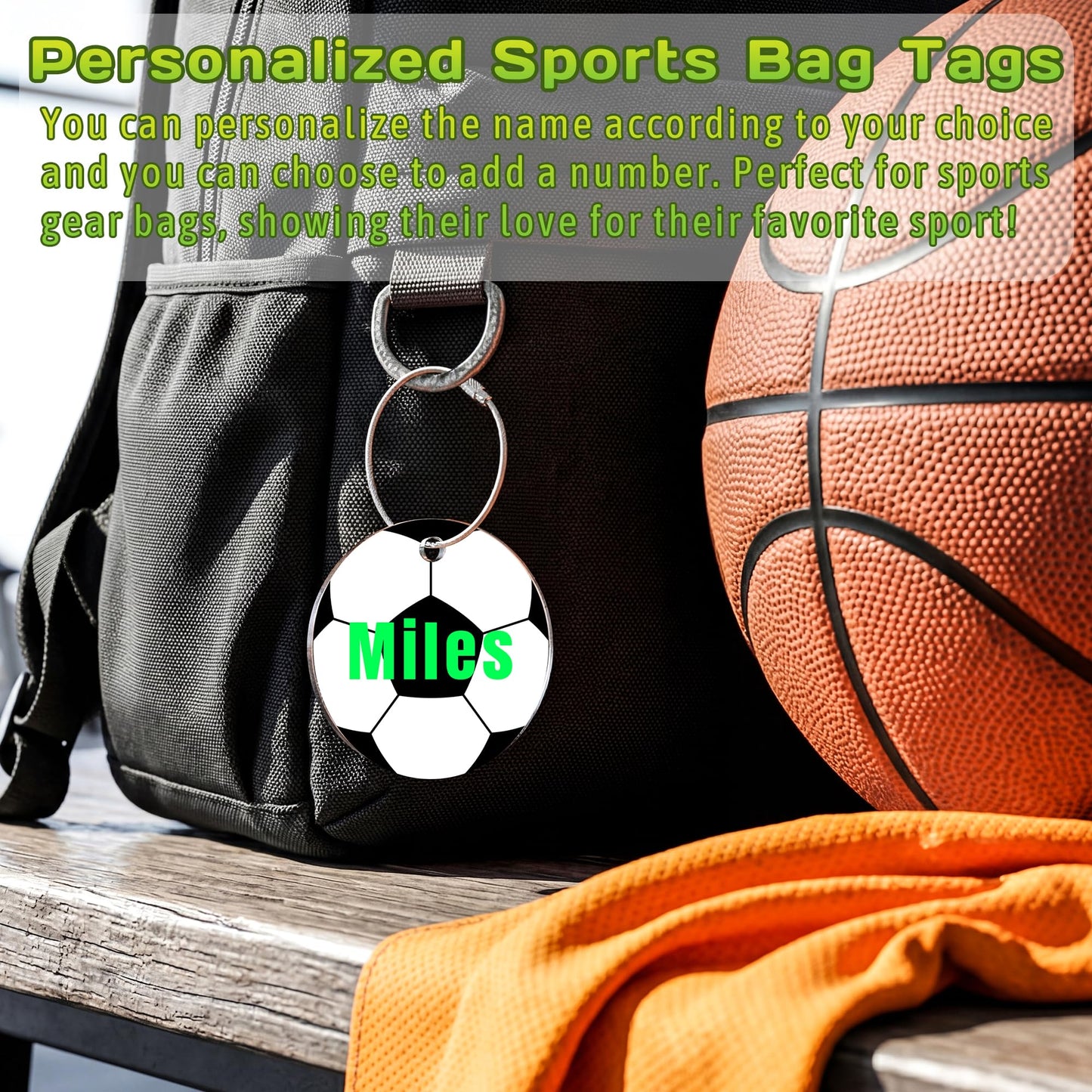 16-100Pcs Personalized Soccer Bag Tag,Custom Acrylic Luggage Tag with Name &Number for Backpack,Travel Bag Suitcase,Sports Team Gift,Birthday & Reunion Keepsake,with Metal Ring (Soccer)