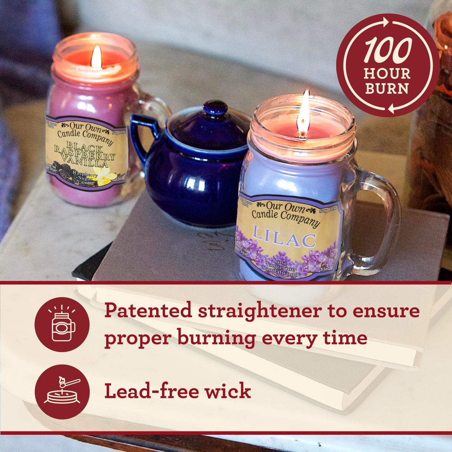 Our Own Candle Company, Smoke Eliminator Scented Mason Jar Candle, 100 Hour Burn Time - 13 Ounces