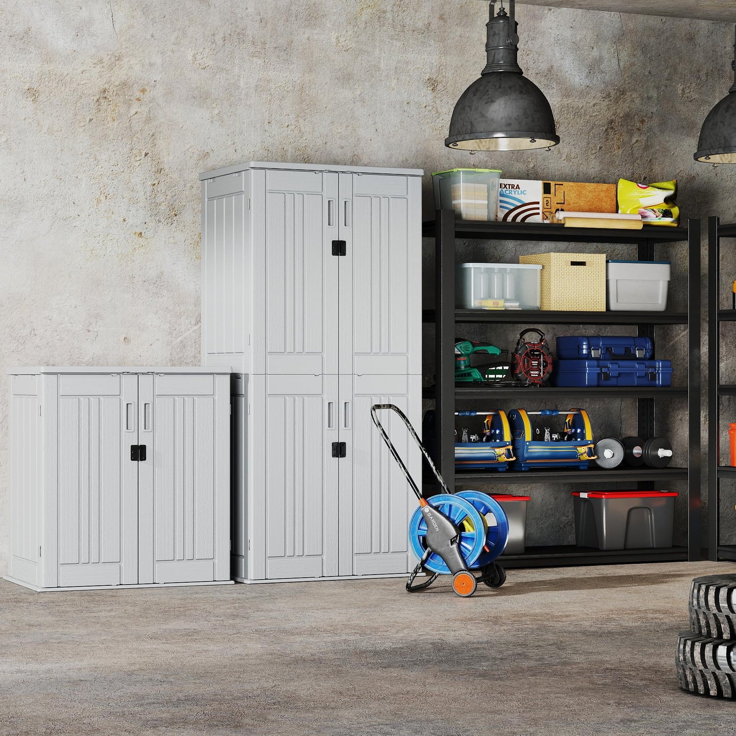 EHHLY Heavy Duty Tall Storage Cabinet Outdoor Weatherproof, 28 Cuft Garage Storage Cabinet with 4 Adjustable Shelves, Lockable Kitchen Pantry Closer Organizer, 31Wx23Lx66H, Polar White