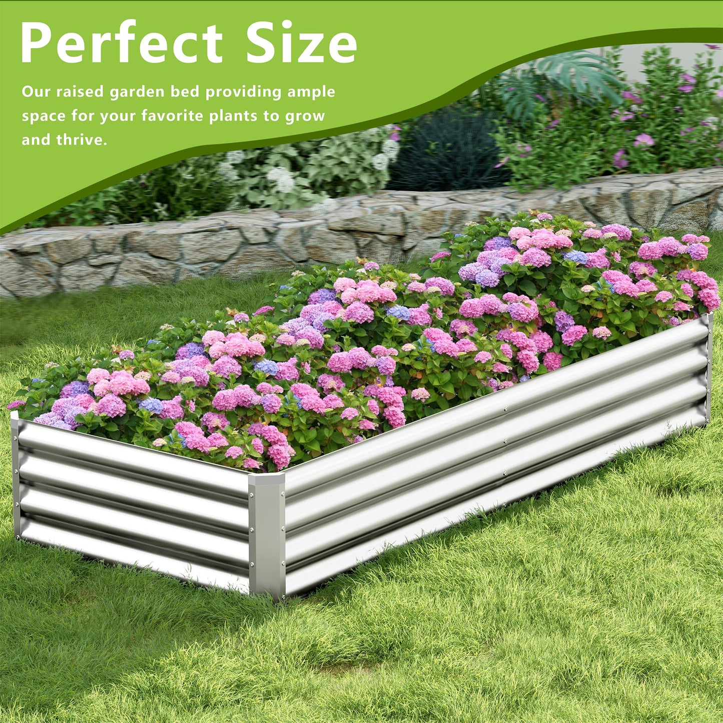 Ayen Guard 2PCS 8x2x1FT Galvanized Raised Garden Bed, Galvanized Planter Raised Garden Boxes Outdoor, Large Metal Raised Garden Beds for Vegetables-Silver