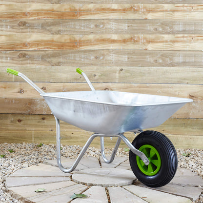 Neo Wheelbarrow Home Garden Cart Galvanised with Pneumatic Tyre (65L), Silver