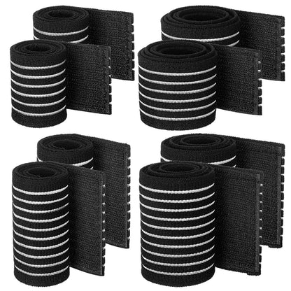 Geiserailie Ice Pack Strap Stretchable, 4 Size Elastic Reusable Ice Belt Extender, Adjustable Hook and Loop Extension Straps Add Length to Most Hot Cold Therapy(8 Pcs,Black)