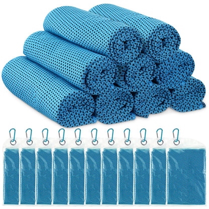 Redbaker 20 Pack Cooling Towel for Neck and Face Hot Weather 40'' x 12'' Soft Breathable Chilly Ice Towel with Bag Microfiber for Yoga Gym Men Women Workout Travel Camping(Light Blue)