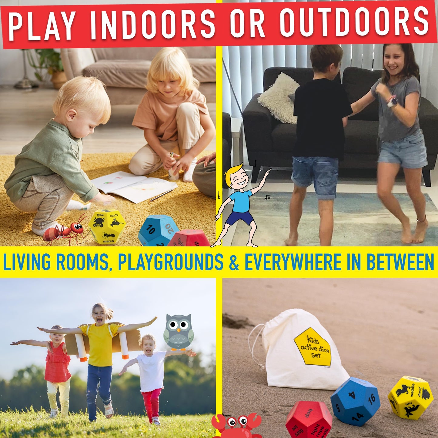 Covelico Kids Exercise Cards & Dice Set – 52 Activity Cards & 3 Foam Dice, Recess Toys, PE Equipment, Gross Motor Games for Kids 3–5, Indoor & Outdoor