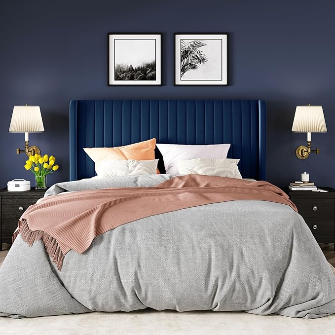 Allewie Queen Size Velvet Bed Frame/Vertical Channel Tufted Wingback