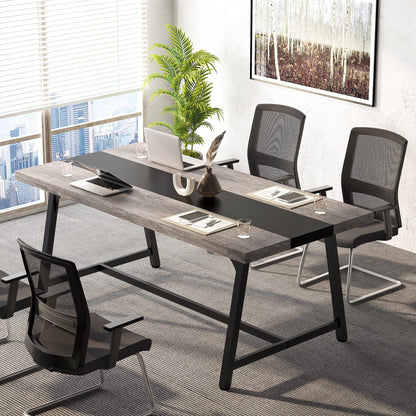 Tribesigns 6FT Rectangle Conference Table, 70.87L x 33.46W x 29.92H Inches Meeting Table for Conference Room, Vintage Wood Office Executive Desk with Strong Metal Frame for 6 People (Grey)