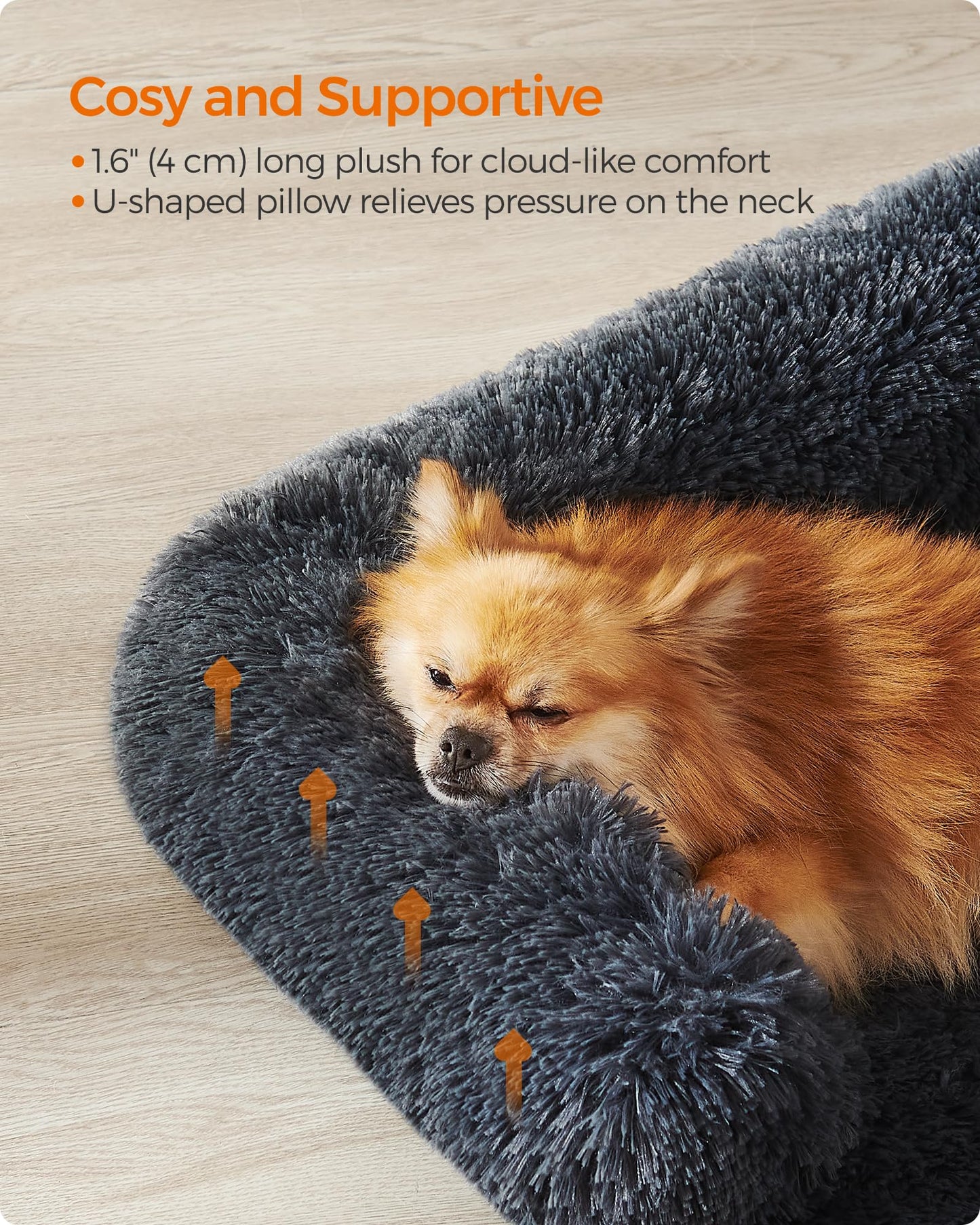 Feandrea FluffyHug Sofa Bed, Cover, Calming Bed for Small and Medium Dogs, M, 80 x 75 x 16 cm, Dark Grey PGW221G02
