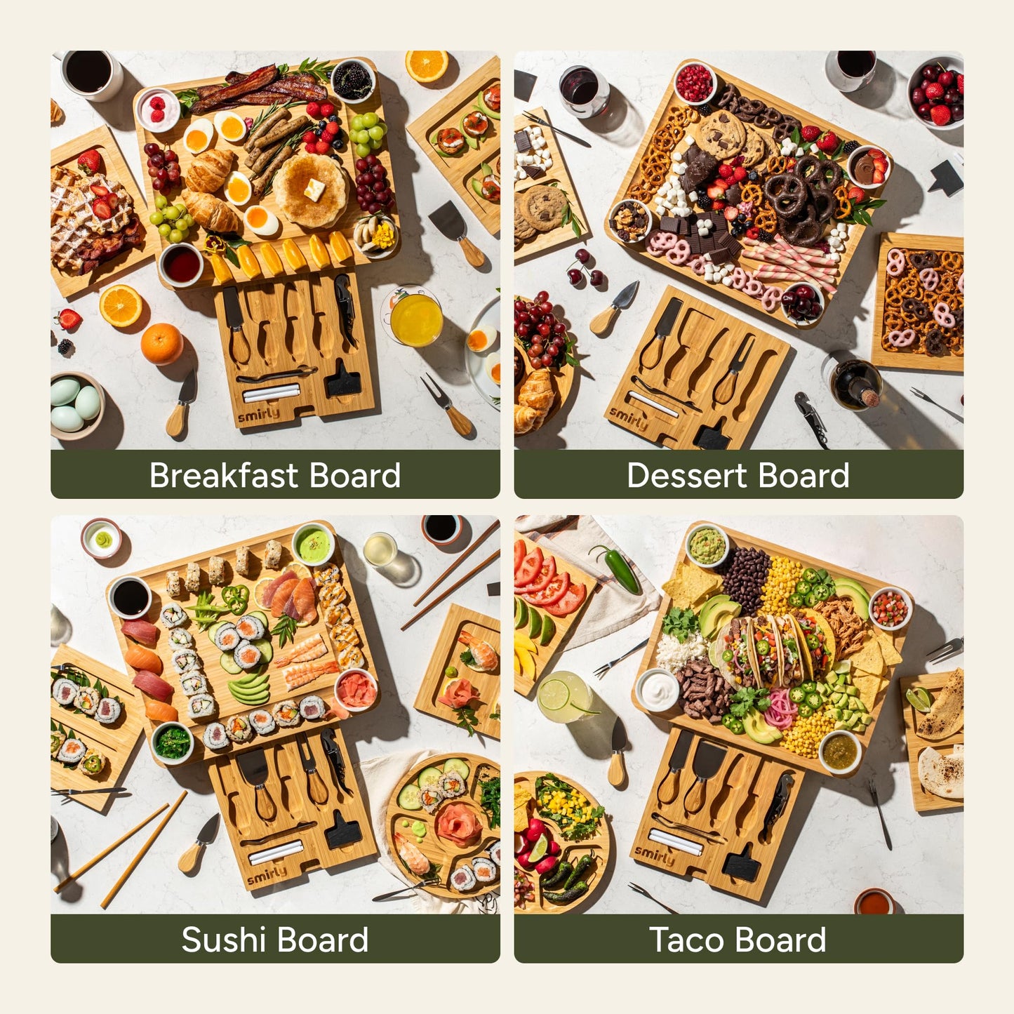 SMIRLY Charcuterie Boards Set - Large Bamboo Cheese Board Set - House Warming Gifts New Home, Wedding Gift for Couple, Bridal Shower Gift, Birthday Gifts for Women