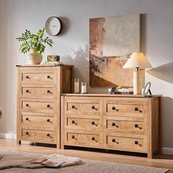 T4TREAM Farmhouse 5 Drawers Dresser Chests