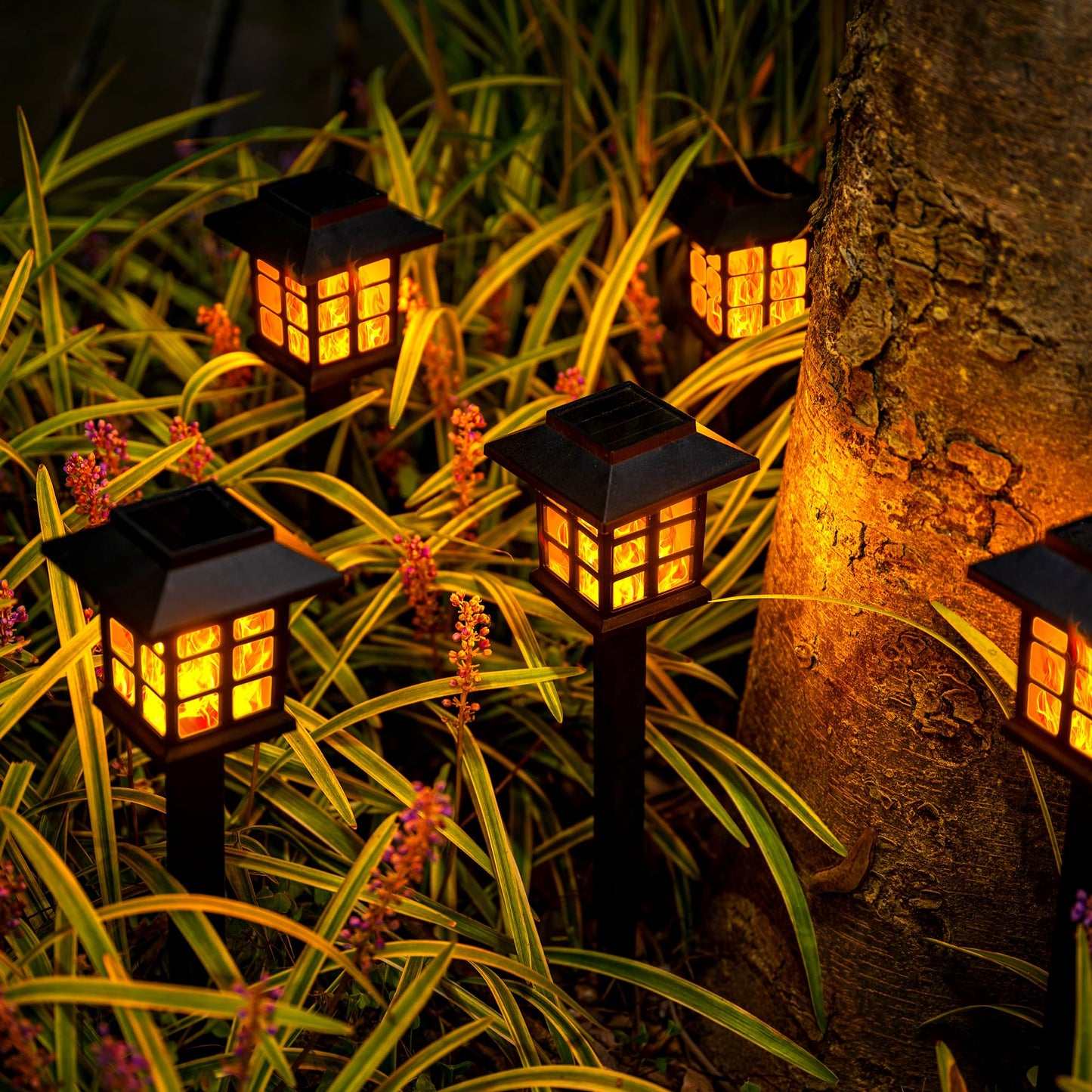 GIGALUMI Solar Lights for Outside,12 Pack Flickering Flame LED Solar Outdoor Lights, Waterproof Solar Garden Lights Maintain 10 Hours of Lighting for Christmas, Garden, Landscape, Path, Yard, Patio