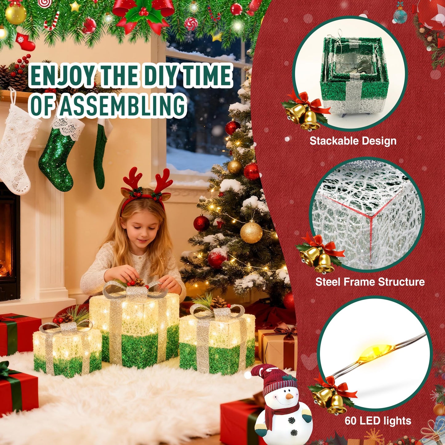 MICLIONLED Set of 3 St Patricks Day Decorations Lighted Gift Boxes，Outdoor St Patrick's Day Decor,Plug-in 65 LED Light Up Present Boxes for Outdoor Home Yard Lawn Holiday Wedding Birthday Party Decor