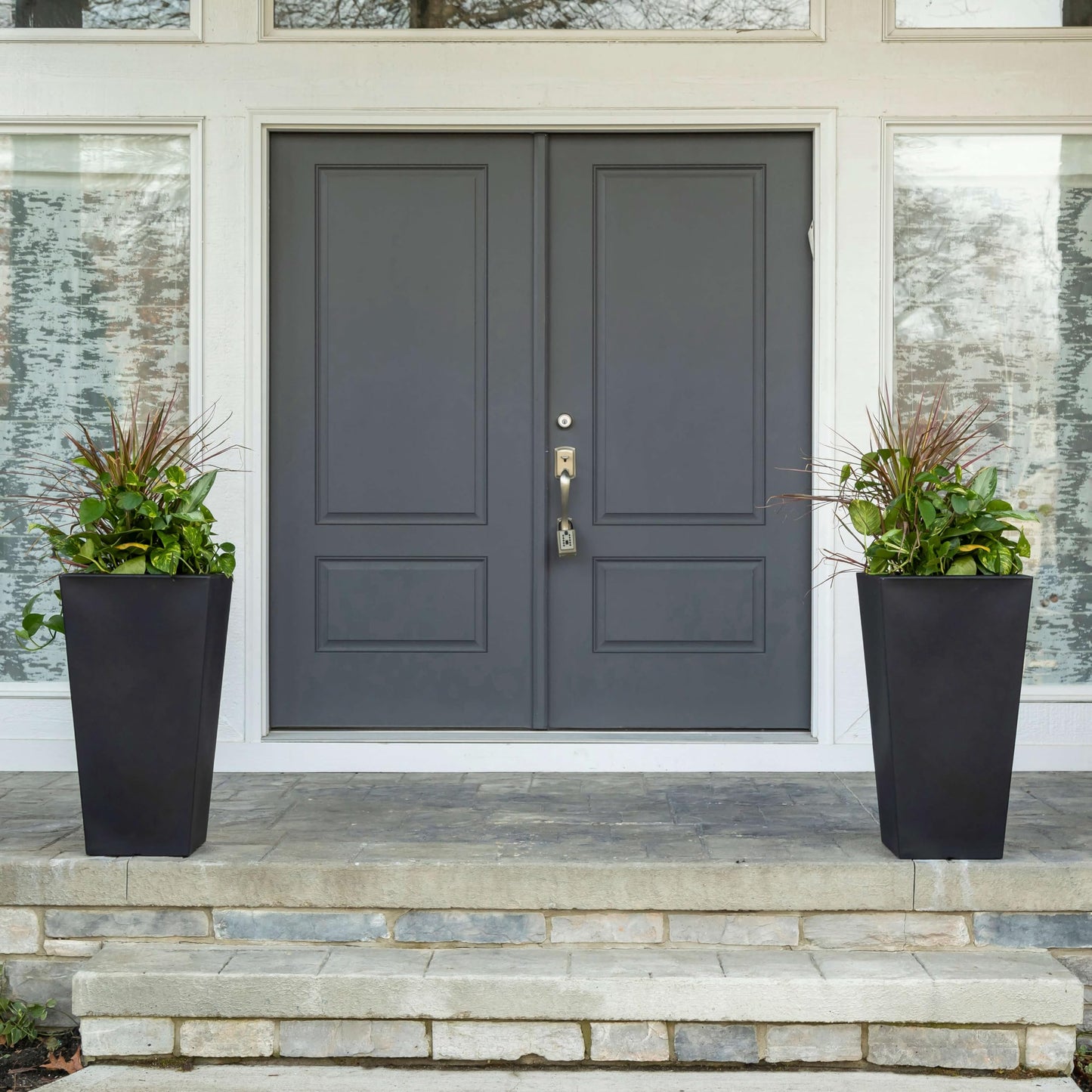 Step2 Tremont Tall Square Tapered Planter, 28", Indoor/Outdoor Plants, Efficient Drainage, Durable Resin, Onyx Black