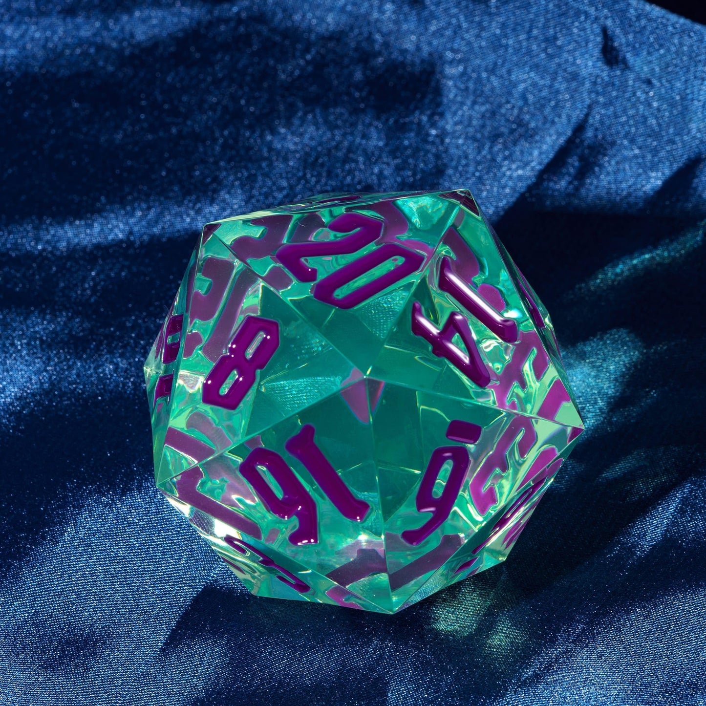 Poludie 55mm 20 Sided DND Dice, Giant D20 D&D Polyhedral Dice Large D20 with Die Gift Box for Dungeons and Dragons, RPG Table Games (Transparent Green/Purple Numbers)