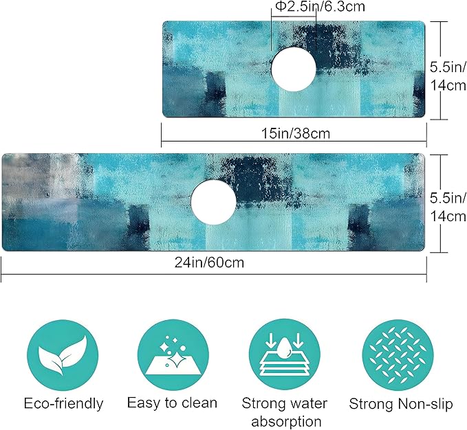 Kitchen Sink Splash Guard Faucet Mat -2 PC Super Absorbent Fast Drying Mat Sink