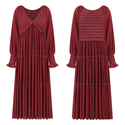 R.Vivimos Maxi Dress for Women Long Sleeve V Neck Empire Waist Layered Ruffle Boho Casual Flowy Long Dresses