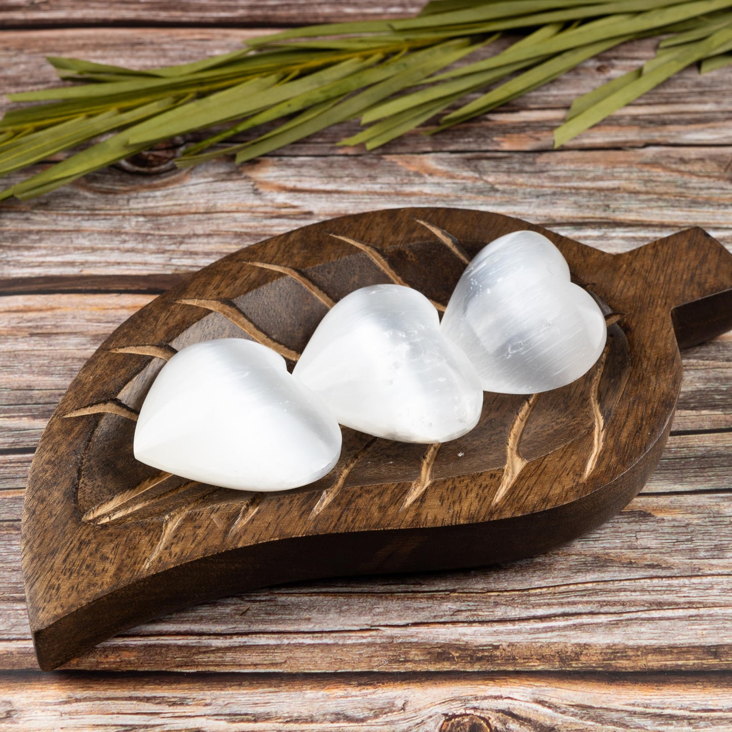2 pc Selenite Heart Palm Stone, Heart Shaped Crystals and Healing Stones- Pocket Worry Stone for Anxiety and Stress Relief - Healing Crystals for Meditation, Reiki, Spiritual and Crystal Gifts