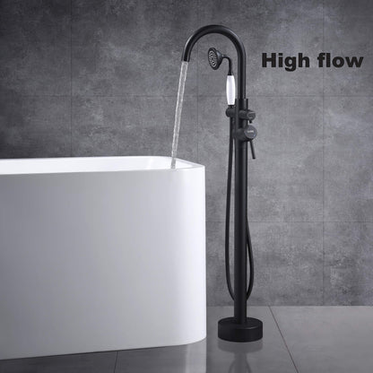 Freestanding Tub Faucet Bathtub Filler Black High Flow 11.9GAL Floor Mount Faucets with Handheld Shower Sprayer RIGOBAL