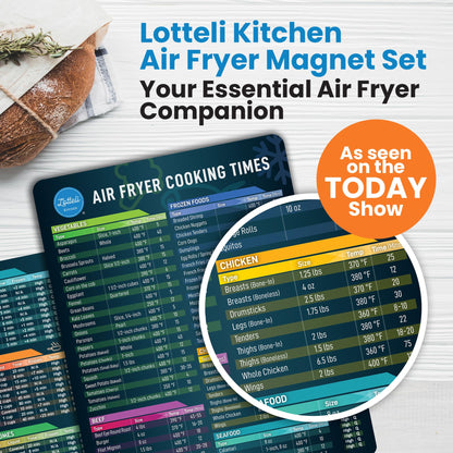 Air Fryer Magnetic Cheat Sheet Set - Air Fryer Accessories Cookbook - As Seen on the Today Show an Easy to Use AirFryer Time Chart Set - Strong Magnet Quick Reference Cooking Guide for Frying (Black)