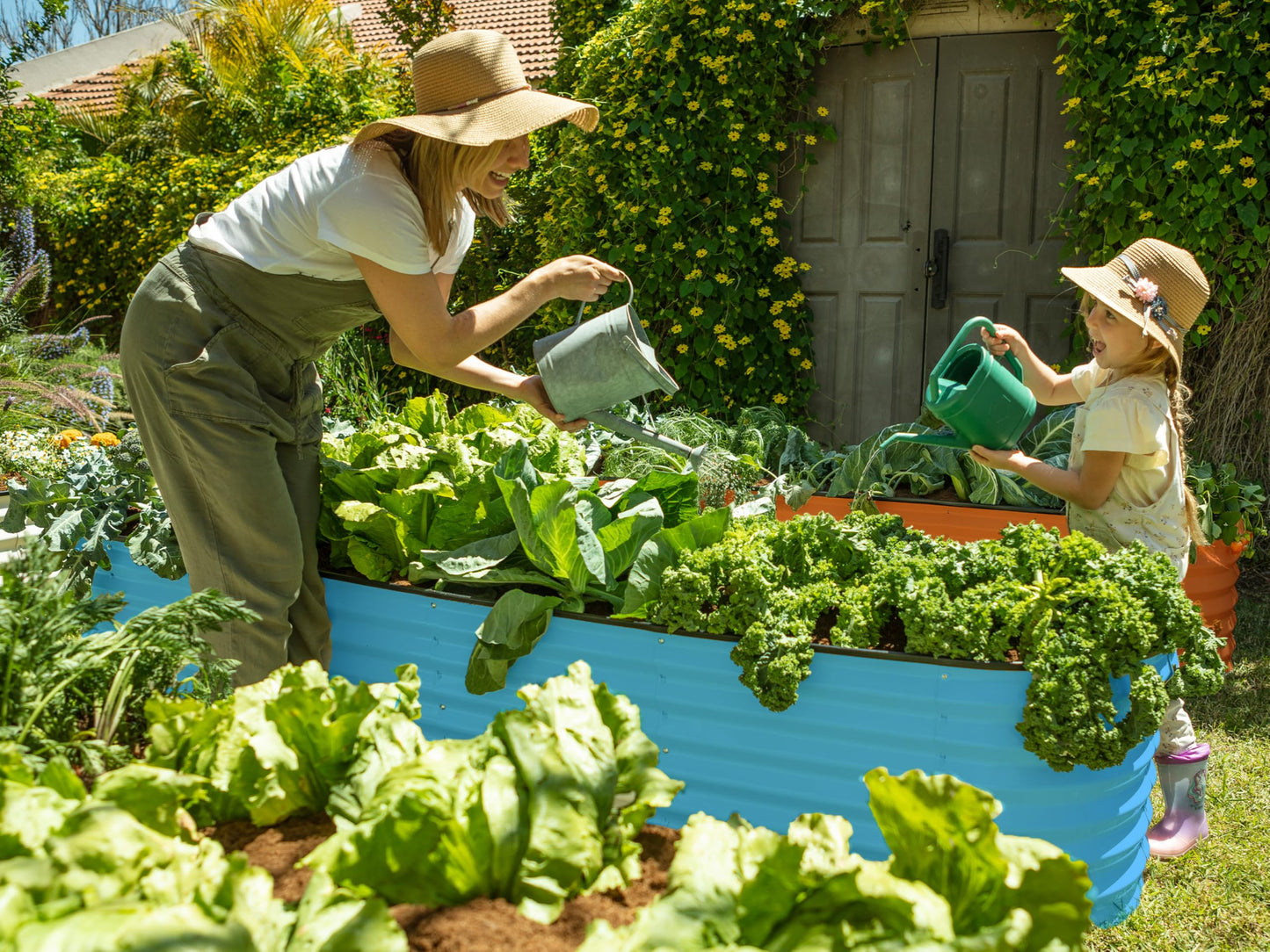 9-in-1 Galvanized Steel Raised Garden Bed // 8×2×1.5 ft Modular Planter for Gardening, Vegetables, Flowers // 18" Tall Metal Raised Garden Beds Outdoor (Teal) // Patented Design Planter Box