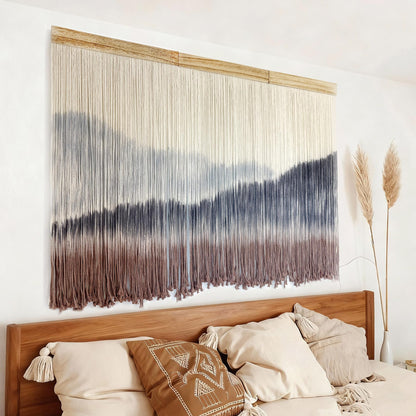 AKSWSHO Macrame Wall Hanging, Extra Large Mountain Dip-Dye Handmade Cotton Tapestry 59.06" x 38.19", Oversized Boho Wall Décor for Living Room Bedroom Studio Entryway, Serene Handcrafted Home Gift