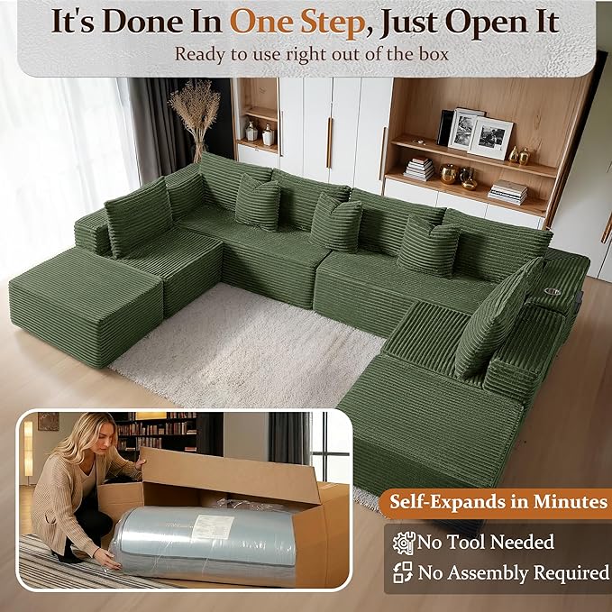 138" Cloud Sectional Couch, Comfort U Shaped Sofa