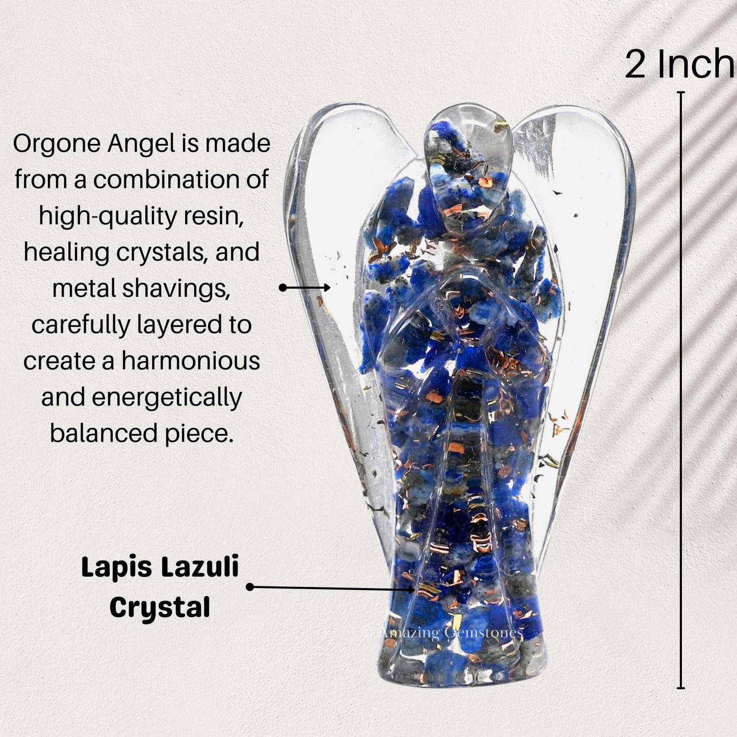 Amazing Gemstone Lapis Lazuli Guardian Angel Figurine Pocket Crystal Angel for Protection - Orgone Guardian Angel with Orgonite Layer and Natural Crystal for Healing Gift (2 Inch, Organite)