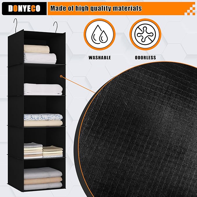 Hanging Closet Organizer and Storage 5-Shelf, Easy Mount Foldable Hanging