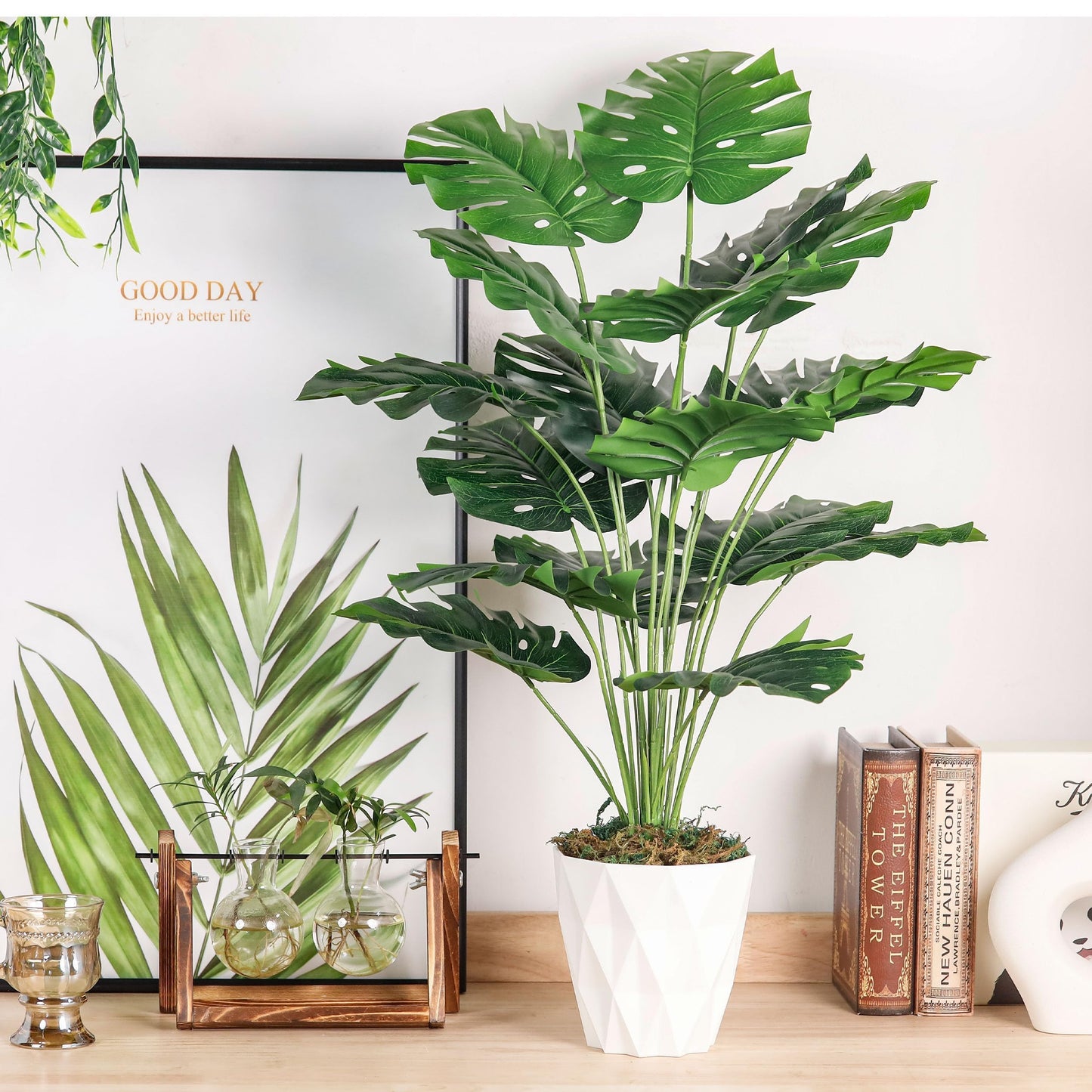 Der Rose 28" Tall Fake Plants Large Artificial Monstera Faux Potted Plants Indoor with White Pot for Home Office Living Room Decor